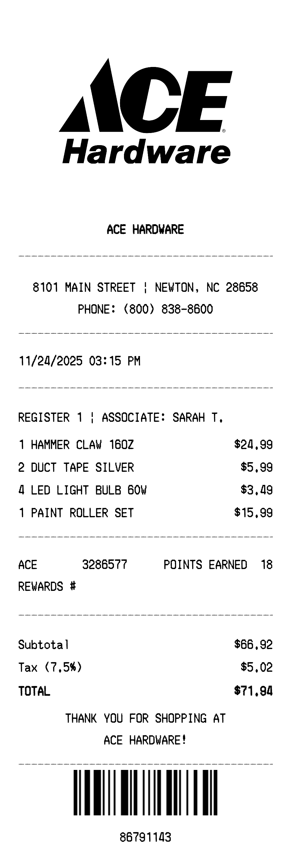 Ace receipt without ReceiptMake watermark