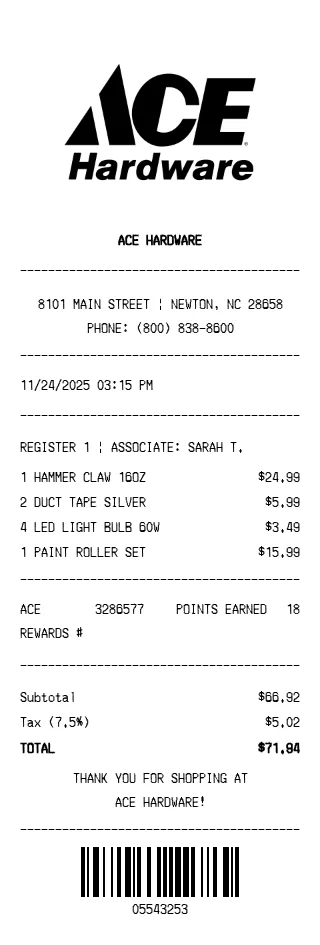 ACE Hardware Receipt