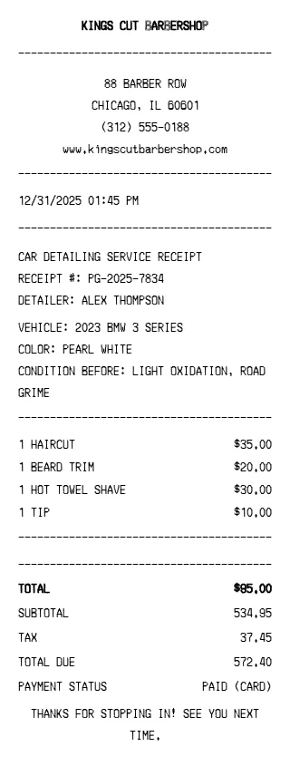 Barber Shop Receipt