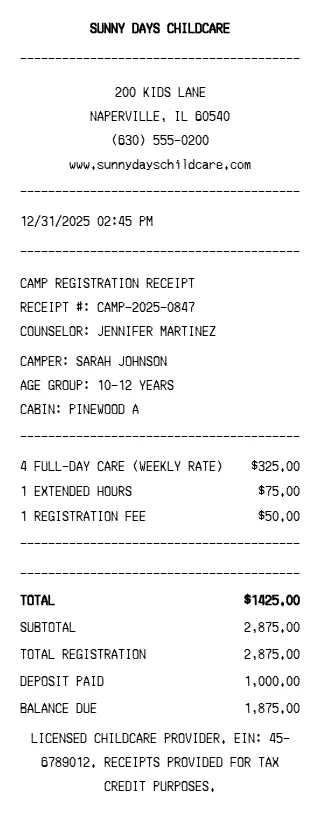 Childcare Receipt