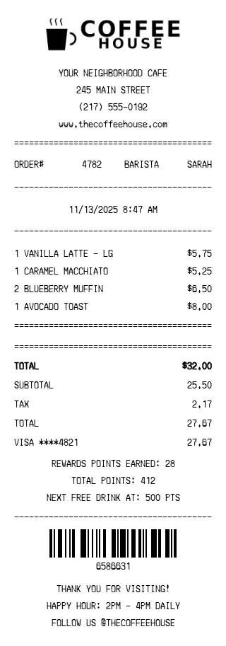 Coffee Shop Receipt