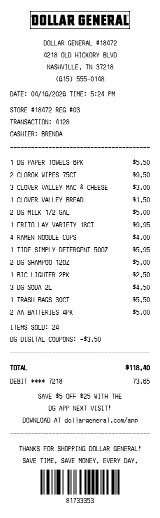Dollar General Receipt