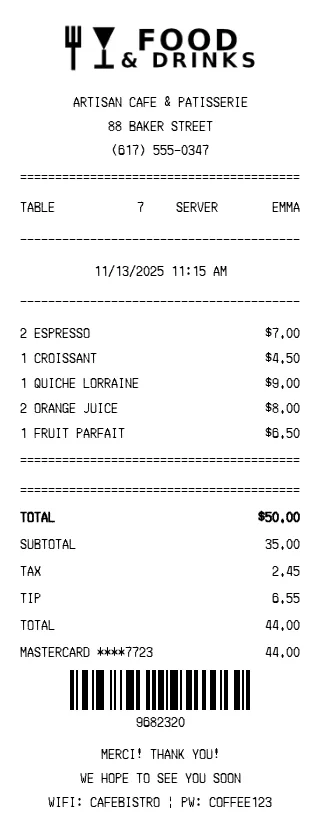 Food & Drinks Receipt