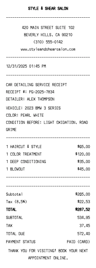 Hair Salon Receipt