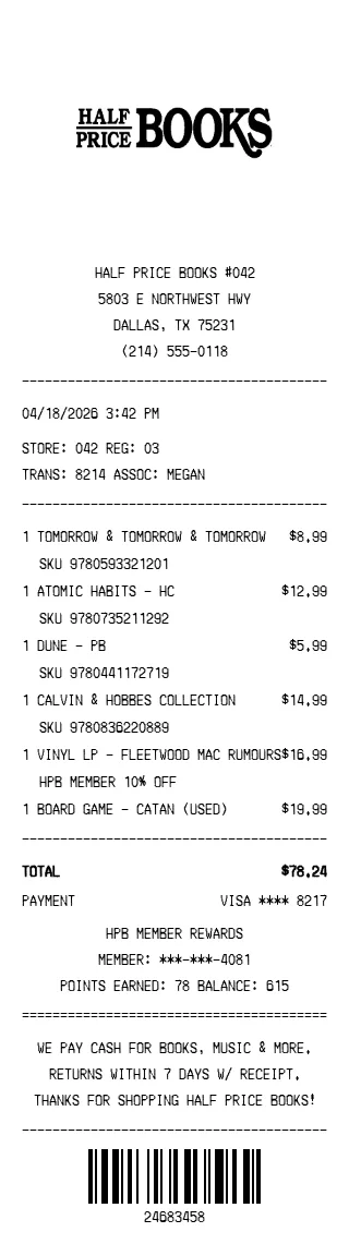 Half Price Books Receipt