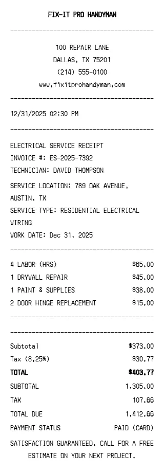 Handyman Receipt