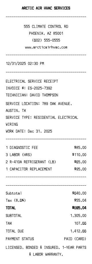 HVAC Receipt