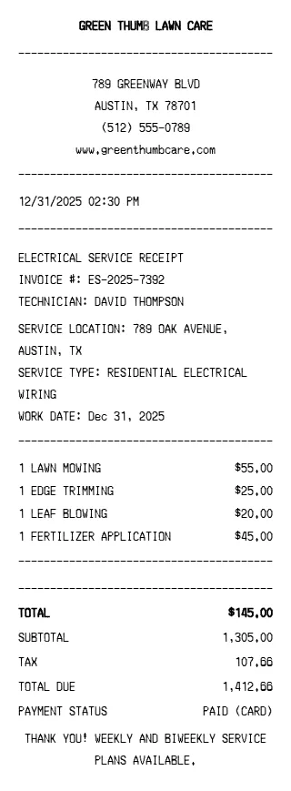 Lawn Care Receipt