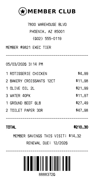 Member Club Receipt