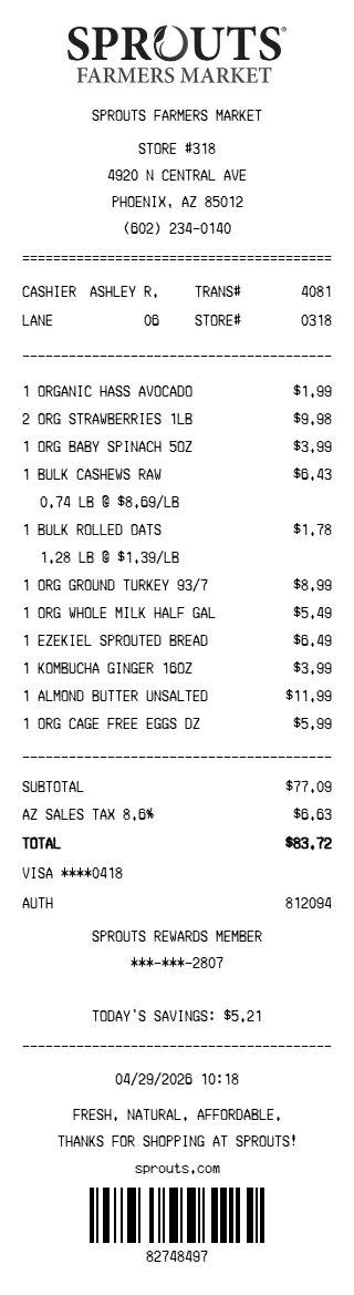 Sprouts Farmers Market Receipt